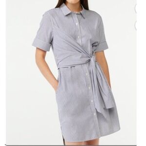 Free Assembly Blue White Pinstripe Wrap Shirt Dress Short Sleeve XL